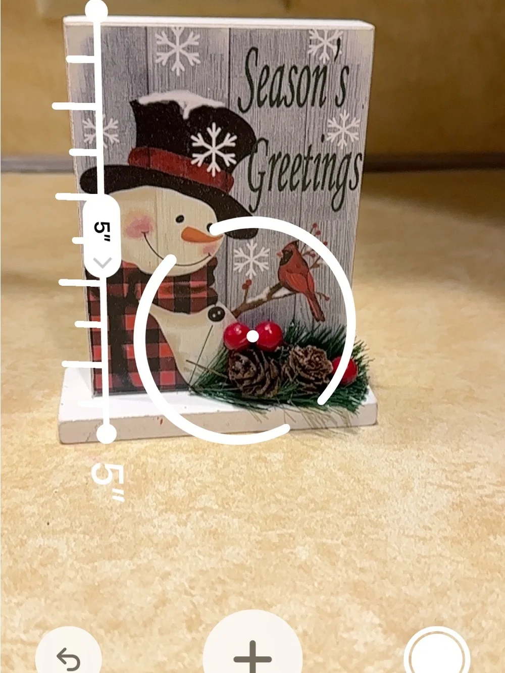 Rustic Snowman Wood Block Sign Seasons Greetings Christmas Shelf Sitter 5”